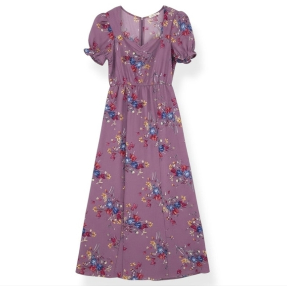 Promesa M Floral Puff Sleeve Maxi Dress Sweetheart Neckline & Front Slit Medium - Picture 3 of 5